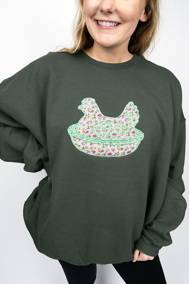 Floral Fields Hen On A Nest Applique Heavy Blend Crew Sweatshirt *Choose Thread Color - Wholesale Accessory Market
