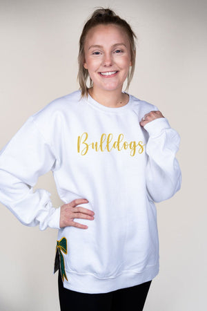 White You Design It Embroidered Side Bows Heavy - weight Crew Sweatshirt *Customize Your Text - Wholesale Accessory Market