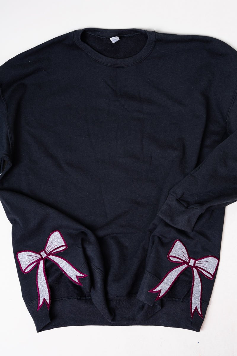Youth Black You Design It Embroidered Side Bows Heavy - weight Crew Sweatshirt *Customize Your Text and Bows - Wholesale Accessory Market