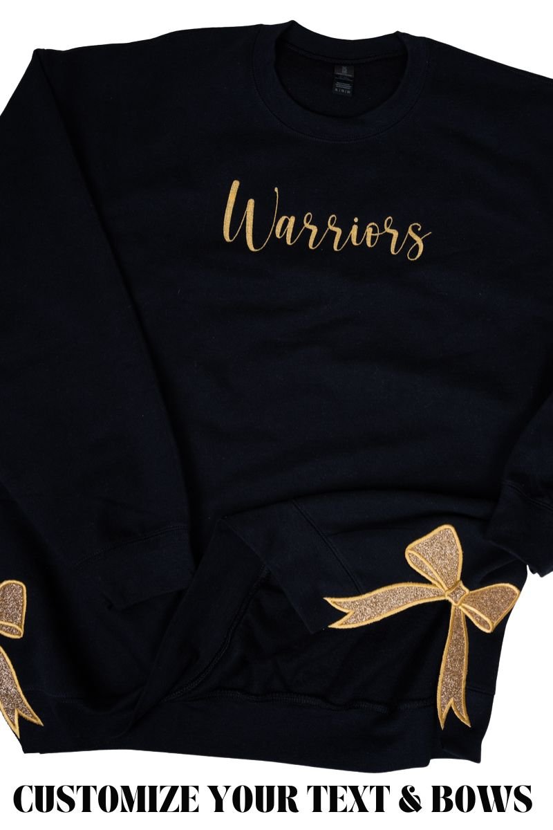 Youth Black You Design It Embroidered Side Bows Heavy - weight Crew Sweatshirt *Customize Your Text and Bows - Wholesale Accessory Market