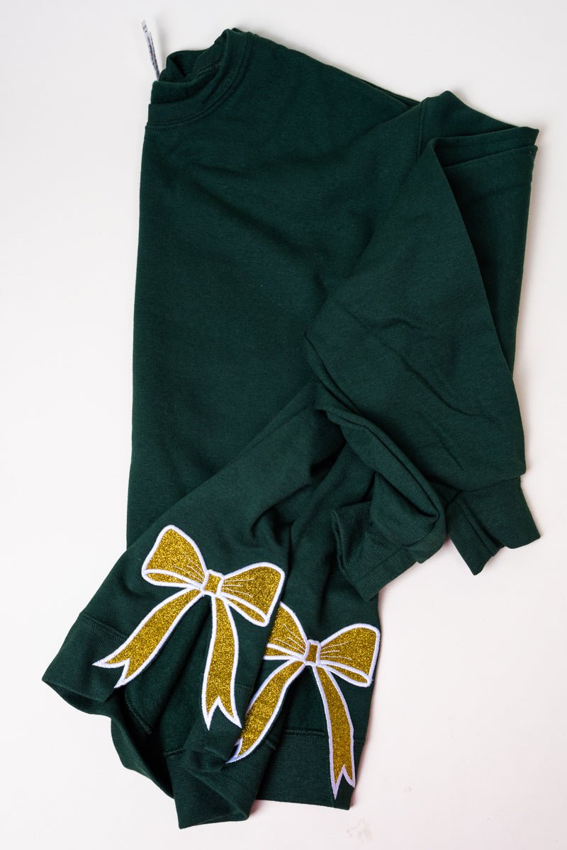 Youth Forest You Design It Embroidered Side Bows Heavy - weight Crew Sweatshirt *Customize Your Text and Bows - Wholesale Accessory Market