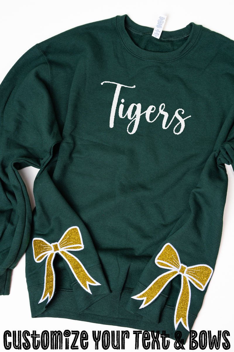 Youth Forest You Design It Embroidered Side Bows Heavy - weight Crew Sweatshirt *Customize Your Text and Bows - Wholesale Accessory Market