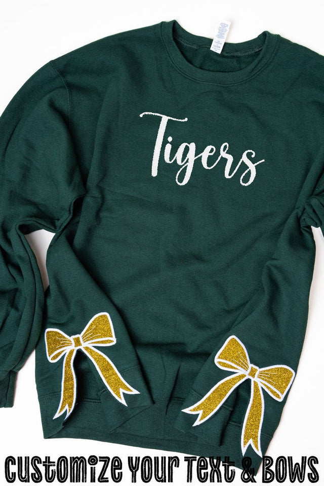 Youth Forest You Design It Embroidered Side Bows Heavy - weight Crew Sweatshirt *Customize Your Text and Bows - Wholesale Accessory Market