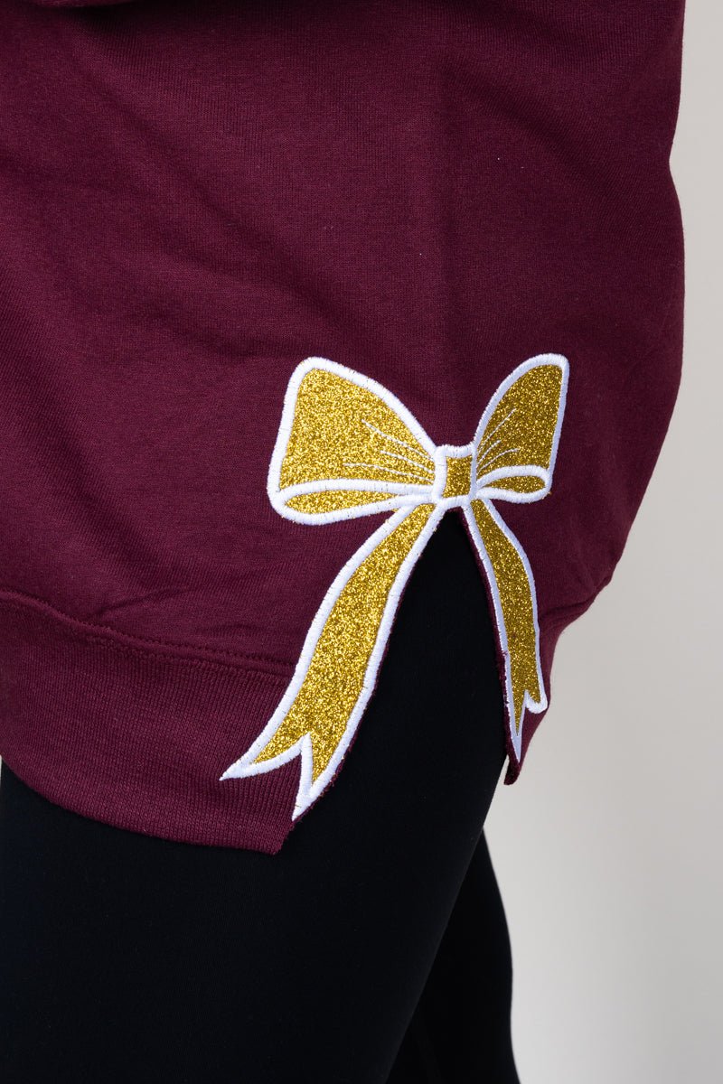 Youth Maroon You Design It Embroidered Side Bows Heavy - weight Crew Sweatshirt *Customize Your Text and Bows - Wholesale Accessory Market