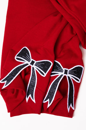 Youth Red You Design It Embroidered Side Bows Heavy - weight Crew Sweatshirt *Customize Your Text and Bows - Wholesale Accessory Market