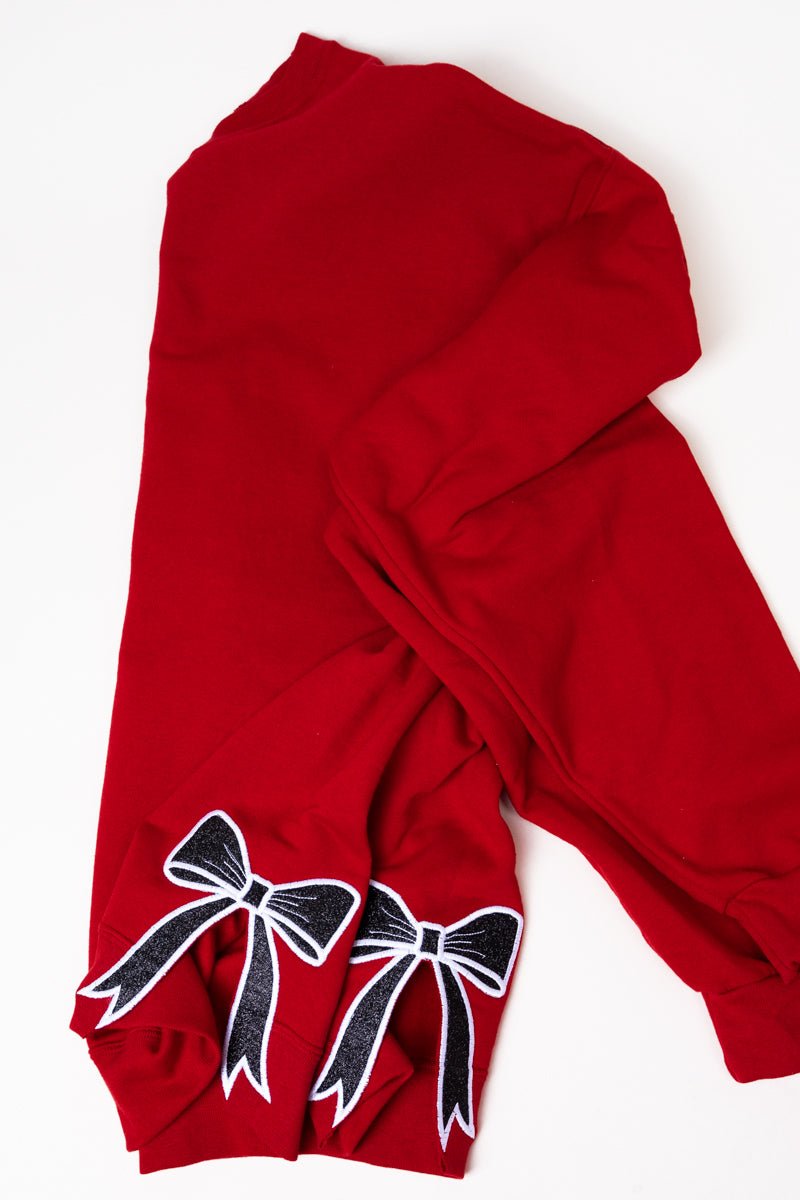 Youth Red You Design It Embroidered Side Bows Heavy - weight Crew Sweatshirt *Customize Your Text and Bows - Wholesale Accessory Market