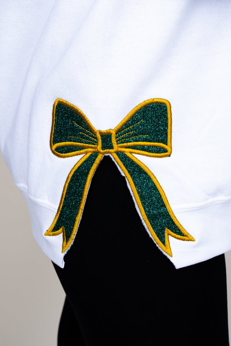 Youth White You Design It Embroidered Side Bows Heavy - weight Crew Sweatshirt *Customize Your Text and Bows - Wholesale Accessory Market