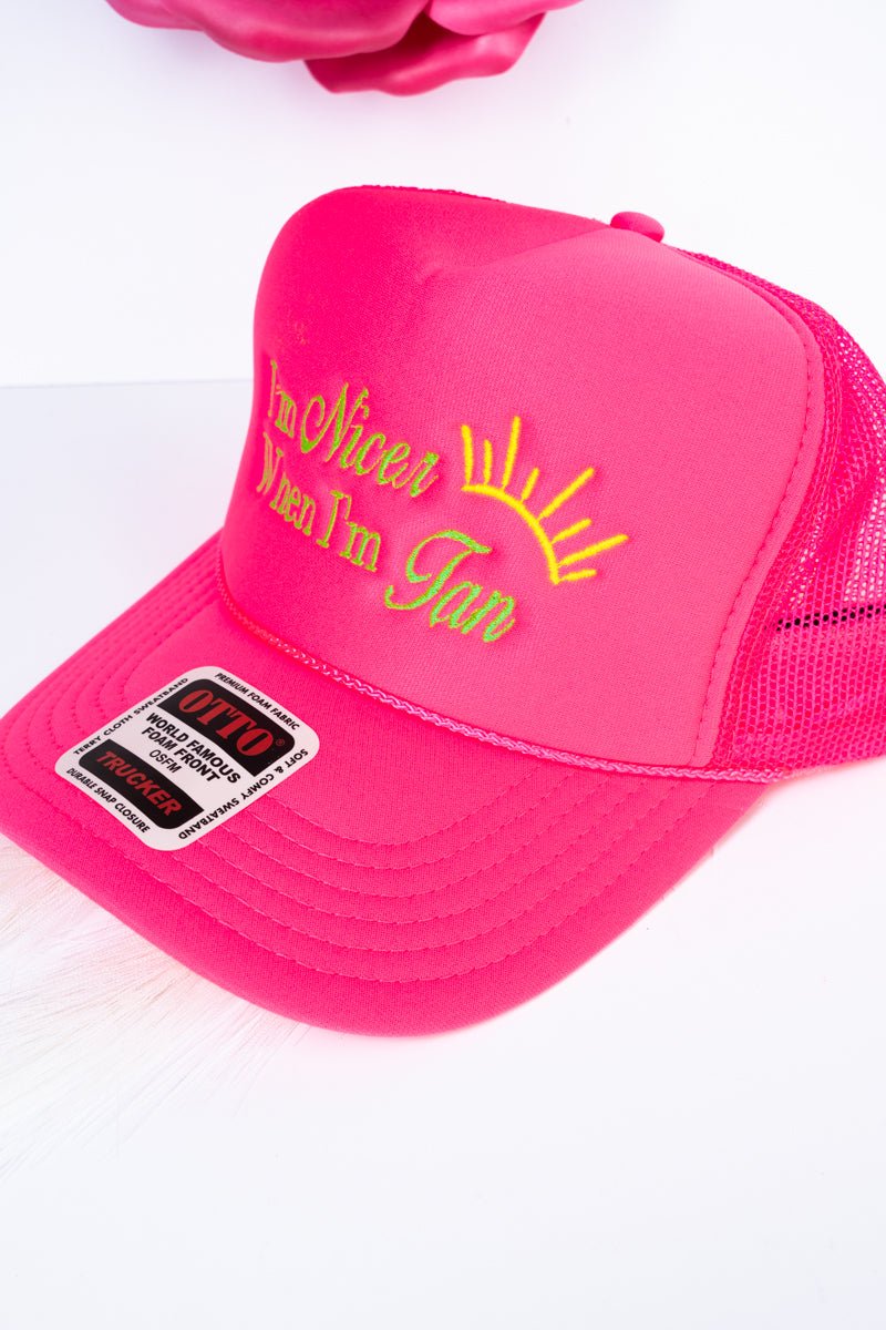 Nicer When I'm Tan Embroidered Otto Neon Pink Foam Front Trucker Hat - Wholesale Accessory Market