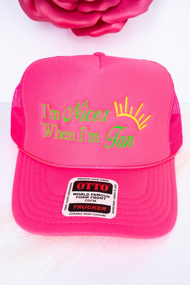 Nicer When I'm Tan Embroidered Otto Neon Pink Foam Front Trucker Hat - Wholesale Accessory Market
