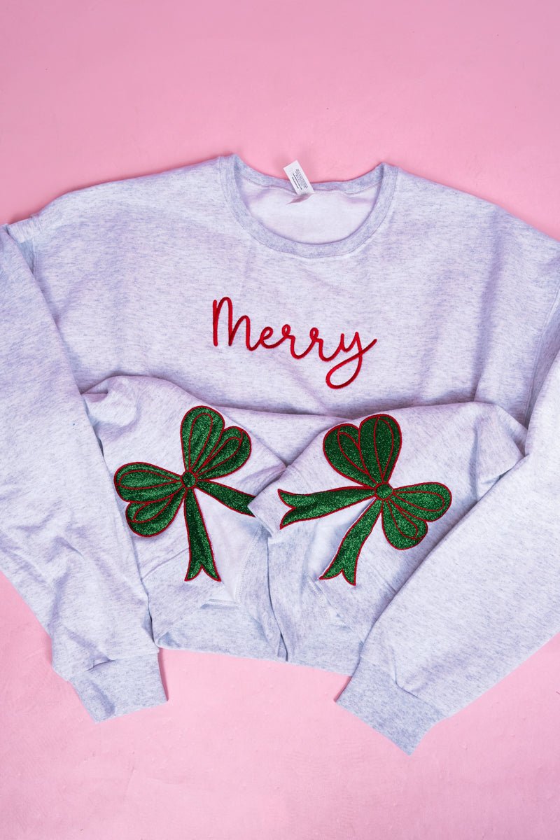 Embroidered Christmas Side Bows Merry Unisex NuBlend Crew Sweatshirt - Wholesale Accessory Market