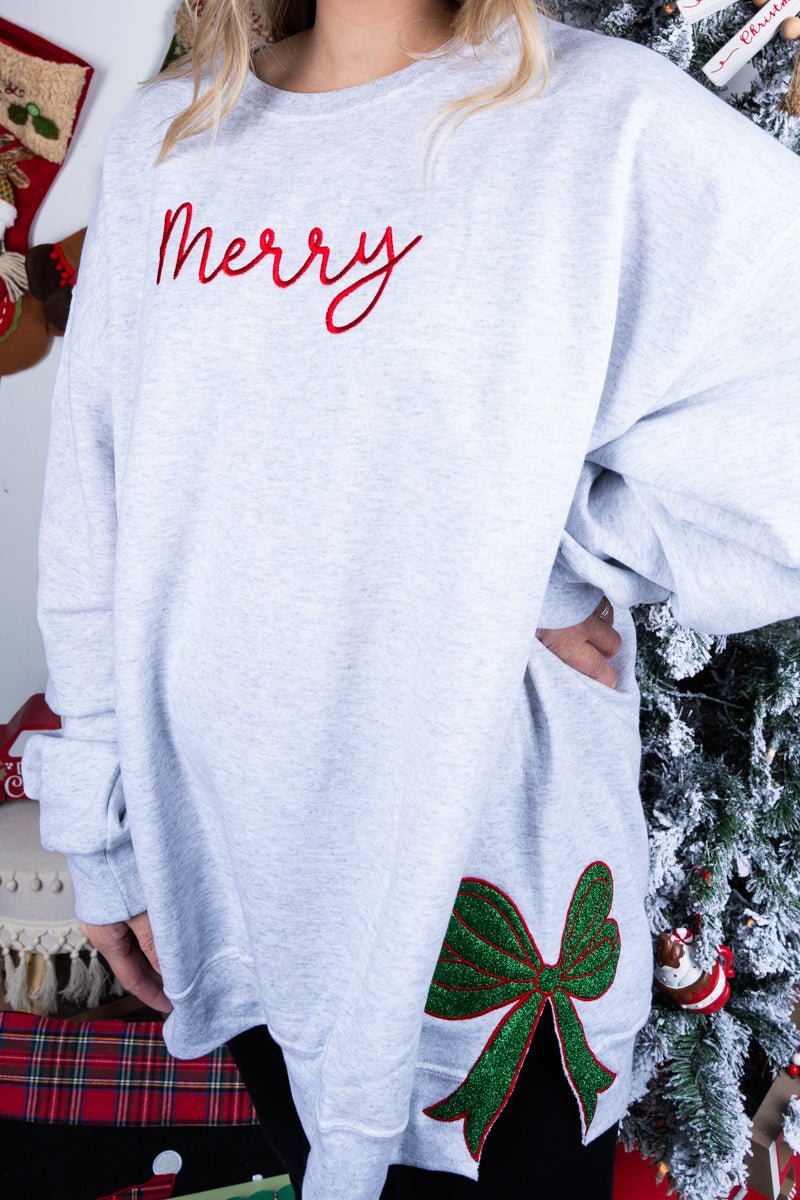 Embroidered Christmas Side Bows Merry Unisex NuBlend Crew Sweatshirt - Wholesale Accessory Market