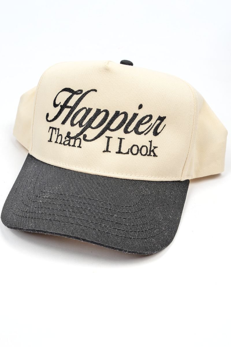 Happier Than I Look Embroidered Five Panel Twill Cap - Wholesale Accessory Market