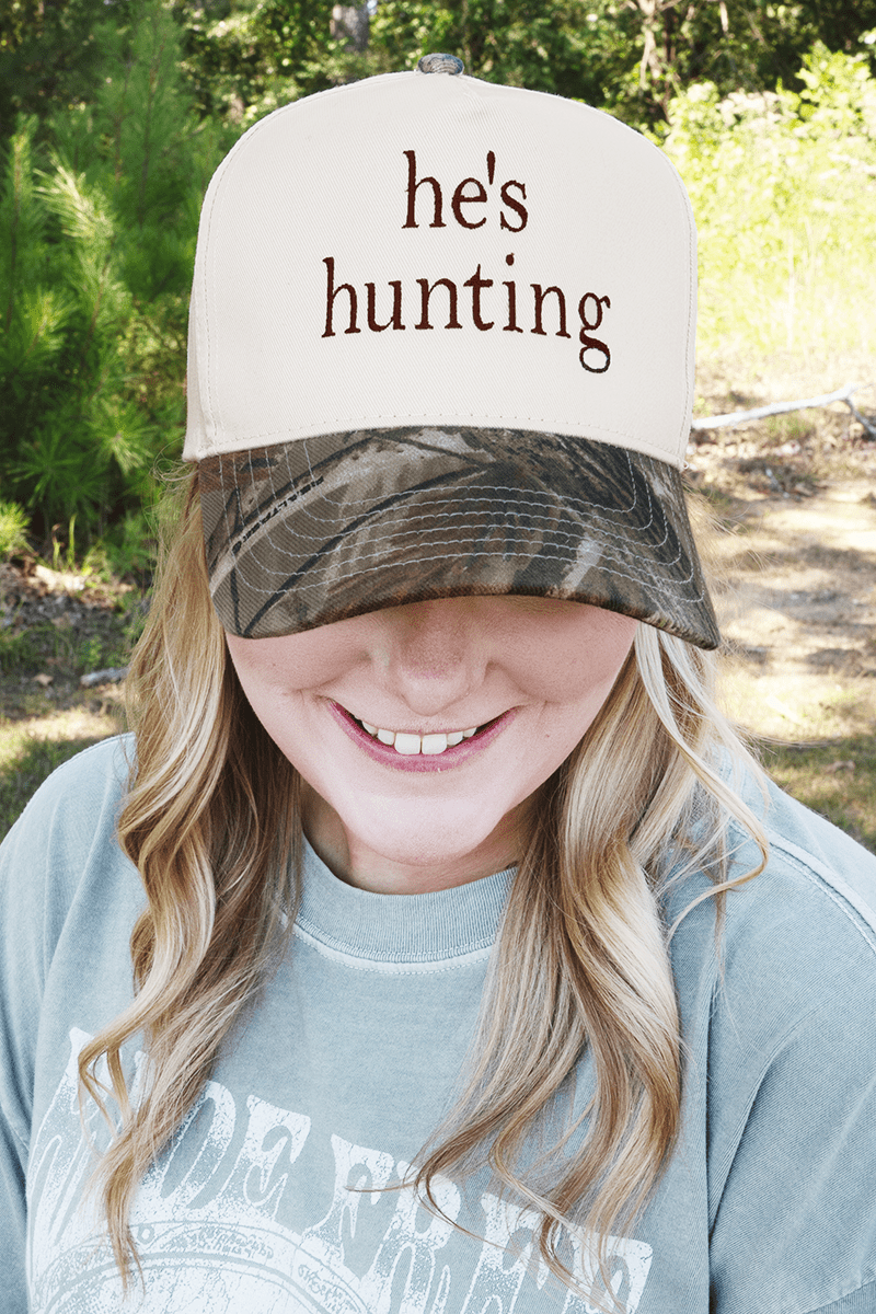 Embroidered He's Hunting Five Panel Twill Cap - Wholesale Accessory Market