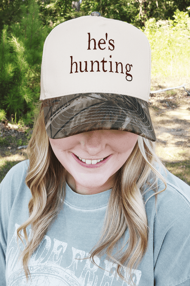 Embroidered He's Hunting Five Panel Twill Cap - Wholesale Accessory Market