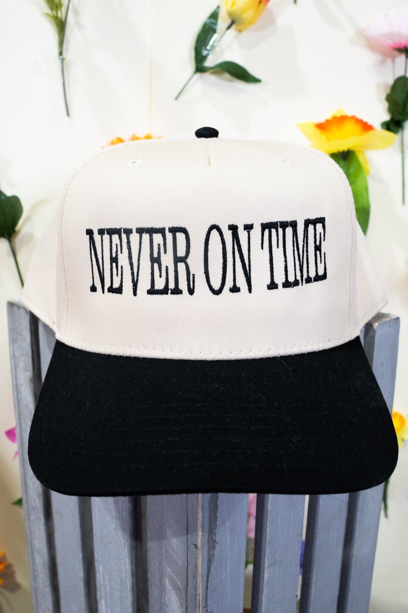 Never On Time Embroidered Five Panel Twill Cap - Wholesale Accessory Market