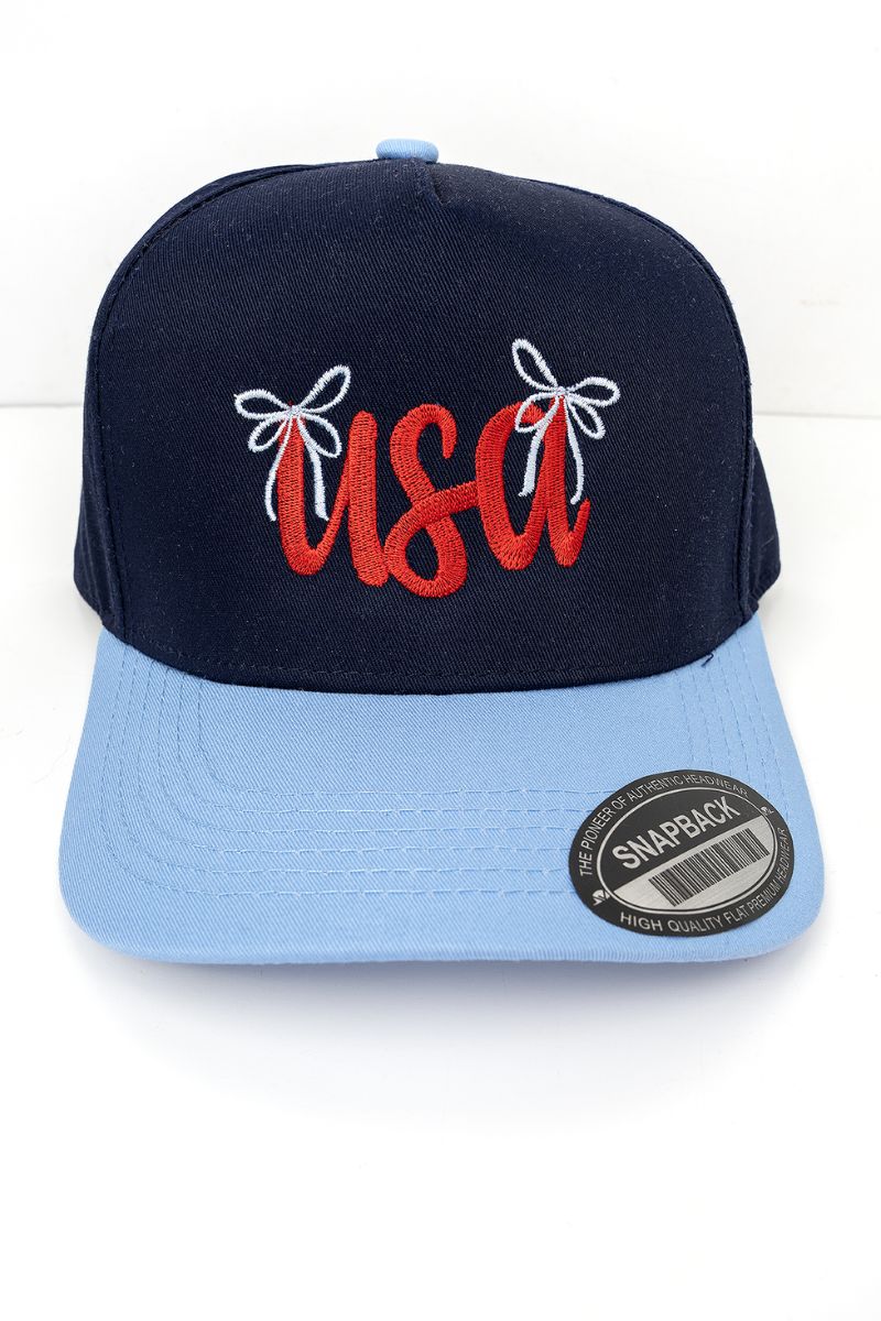 Bow USA Embroidered Navy and Sky Tencel Snapback Cap - Wholesale Accessory Market