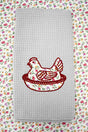 Floral Fields Hen On A Nest Applique Gray Waffle Kitchen Towel *Choose Thread Color - Wholesale Accessory Market