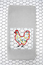 Hen House Blooms Applique Gray Waffle Kitchen Towel - Wholesale Accessory Market