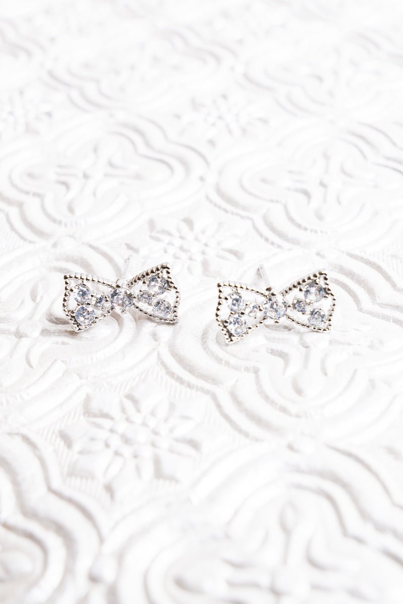 Crystal Grace Silvertone Bow Earrings Wholesale Accessory Market