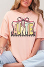 Checkered Bow Auntie Comfort Colors Adult Ring - Spun Cotton Tee - Wholesale Accessory Market