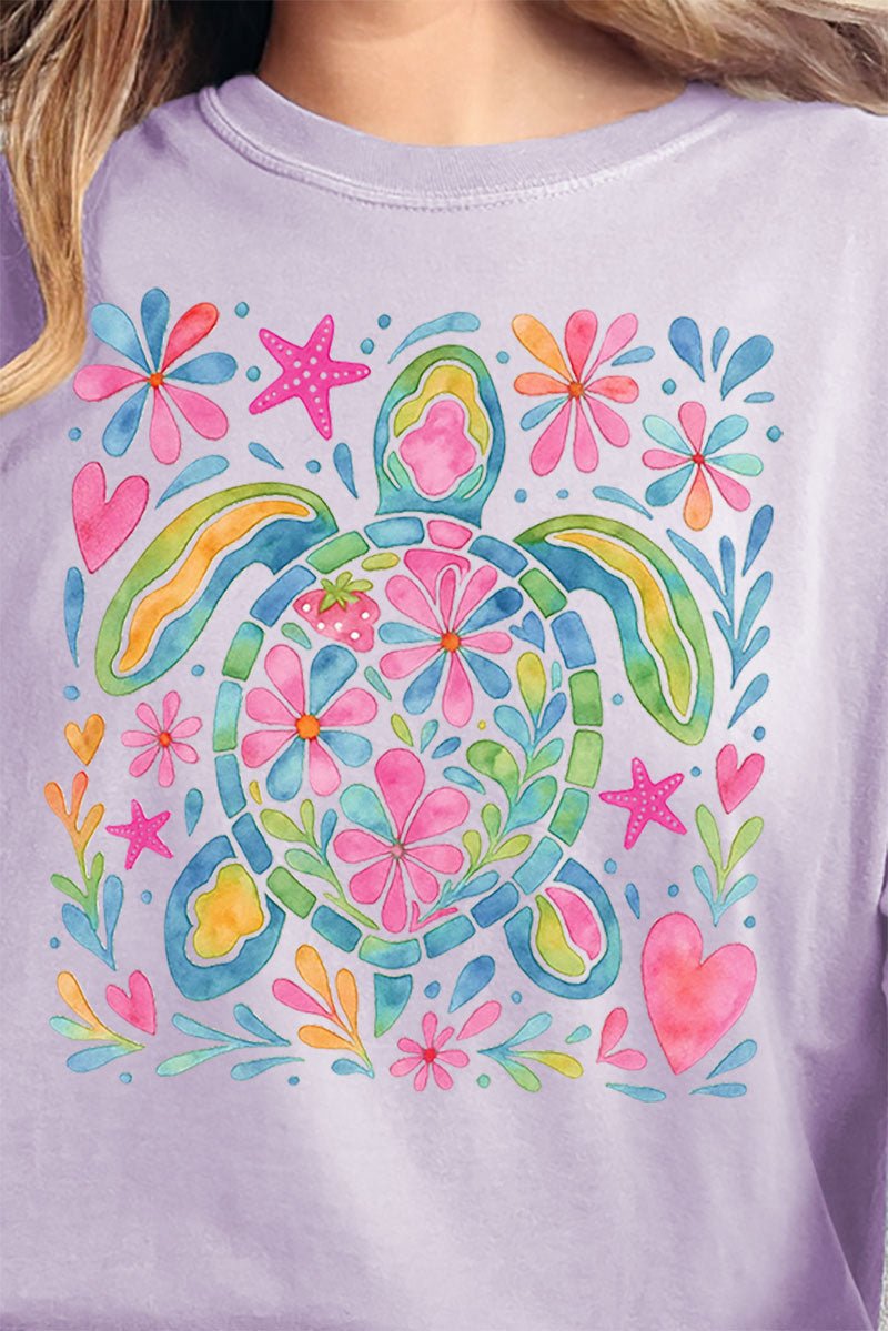 Colorful Sea Turtle Comfort Colors Adult Ring - Spun Cotton Tee - Wholesale Accessory Market