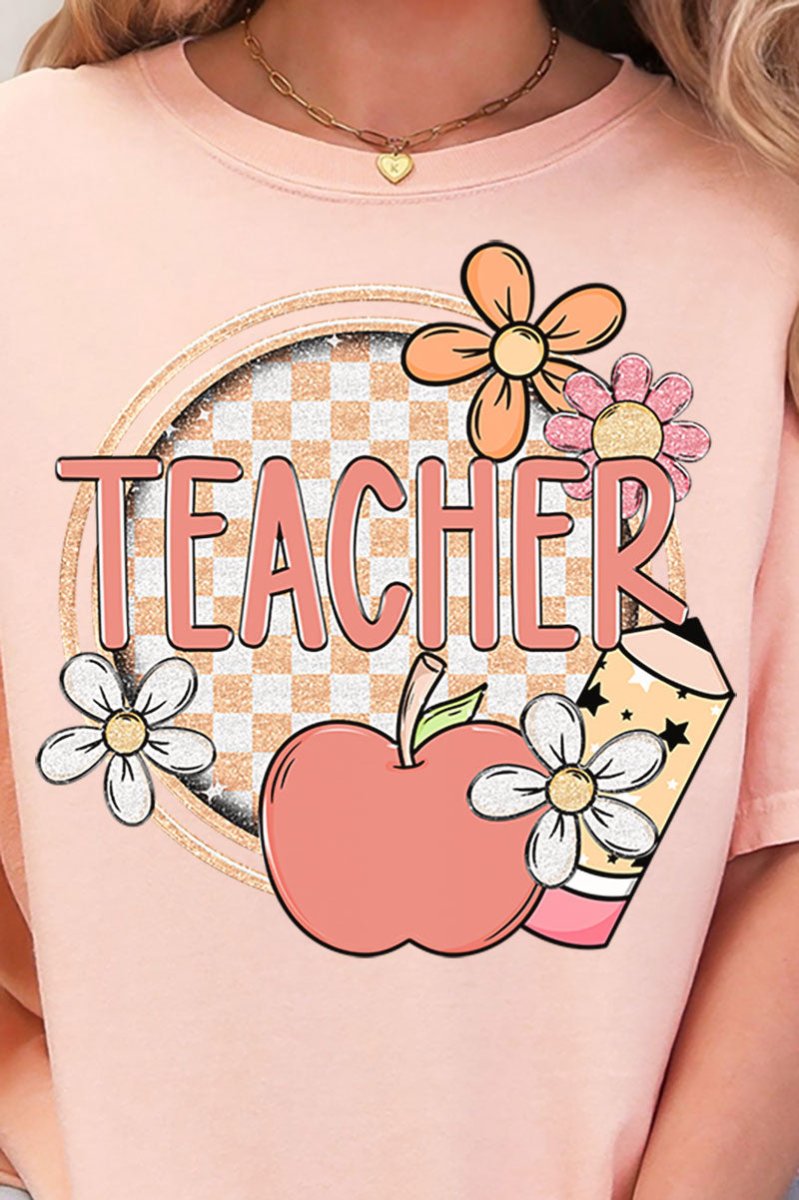 Cutesy Checkered Teacher Comfort Colors Adult Ring - Spun Cotton Tee - Wholesale Accessory Market
