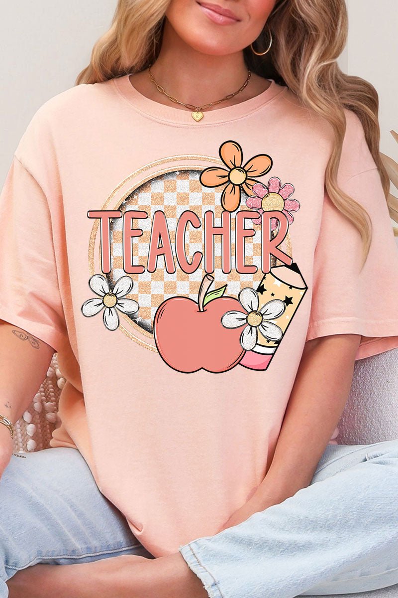Cutesy Checkered Teacher Comfort Colors Adult Ring - Spun Cotton Tee - Wholesale Accessory Market