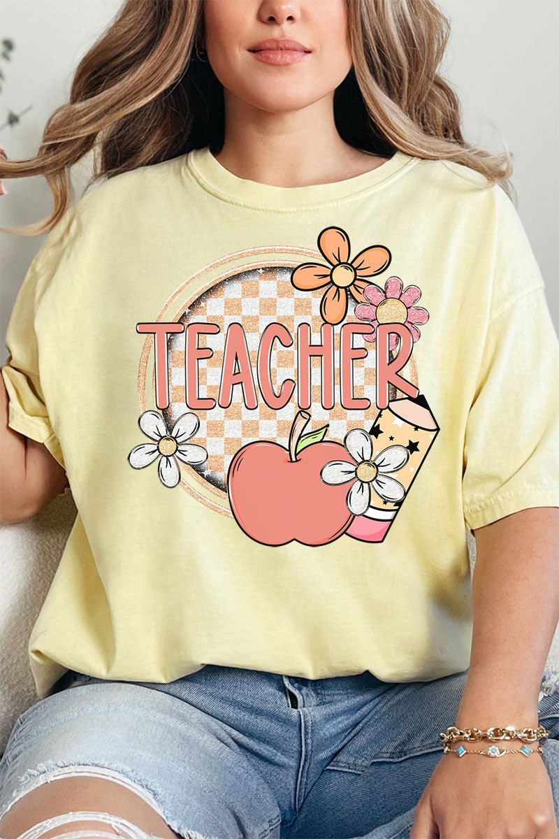 Cutesy Checkered Teacher Comfort Colors Adult Ring - Spun Cotton Tee - Wholesale Accessory Market