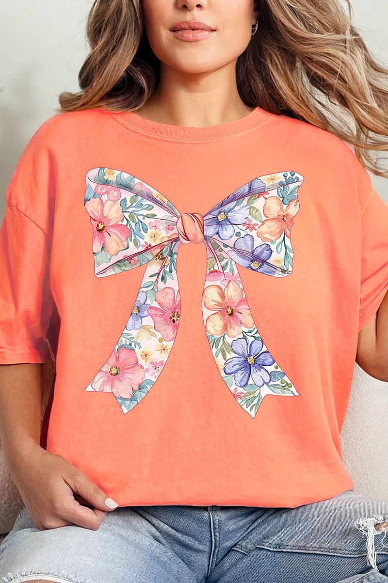Cutesy Floral Bow Comfort Colors Adult Ring - Spun Cotton Tee - Wholesale Accessory Market
