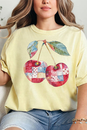 Faux Patchwork Cherries Comfort Colors Adult Ring - Spun Cotton Tee - Wholesale Accessory Market