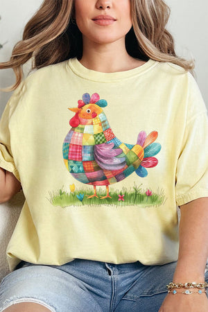 Faux Patchwork Chicken Comfort Colors Adult Ring - Spun Cotton Tee - Wholesale Accessory Market