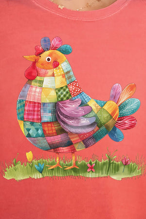 Faux Patchwork Chicken Comfort Colors Adult Ring - Spun Cotton Tee - Wholesale Accessory Market