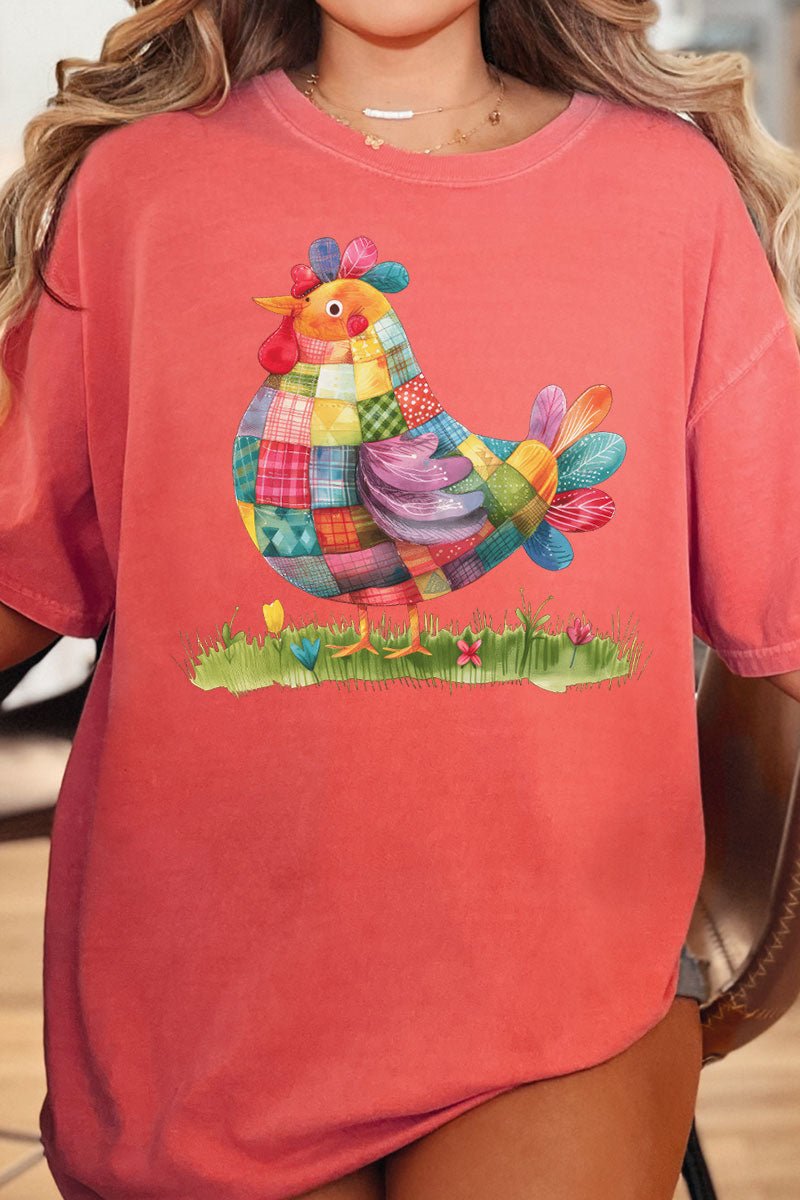 Faux Patchwork Chicken Comfort Colors Adult Ring - Spun Cotton Tee - Wholesale Accessory Market
