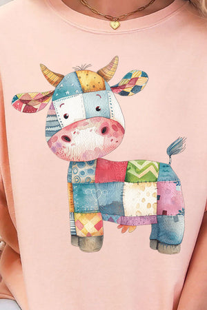 Faux Patchwork Cow Comfort Colors Adult Ring - Spun Cotton Tee - Wholesale Accessory Market