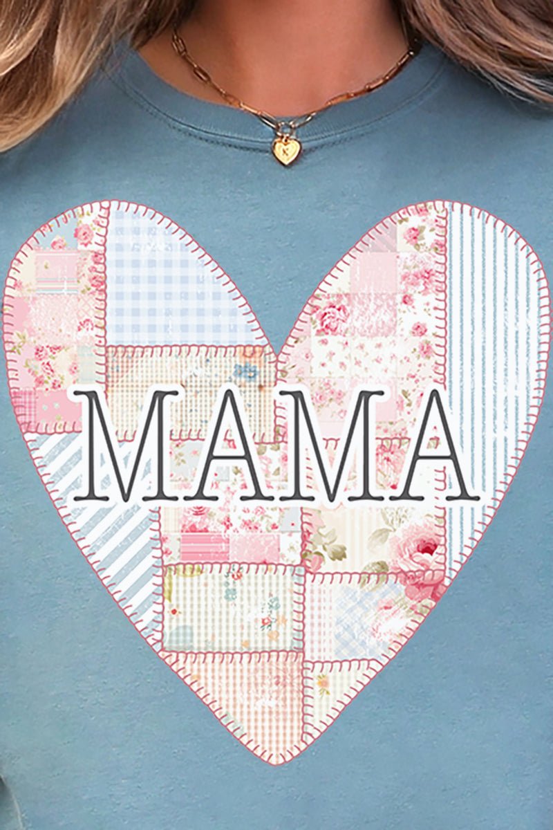 Faux Patchwork Quilt Mama Heart Comfort Colors Adult Ring - Spun Cotton Tee - Wholesale Accessory Market