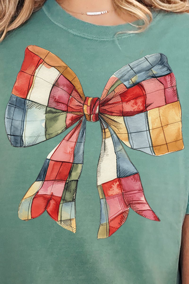 Faux Patchwork Red Bow Comfort Colors Adult Ring - Spun Cotton Tee - Wholesale Accessory Market