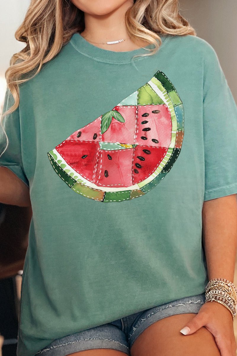 Faux Patchwork Watermelon Comfort Colors Adult Ring - Spun Cotton Tee - Wholesale Accessory Market