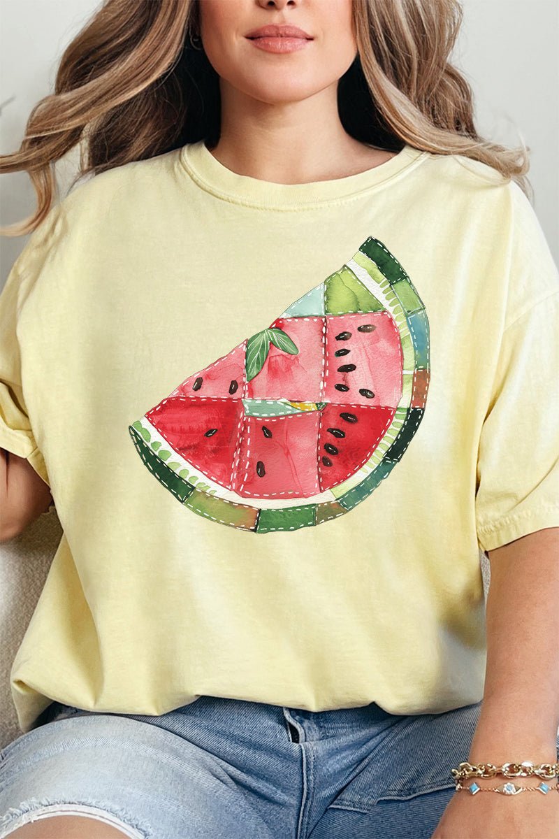 Faux Patchwork Watermelon Comfort Colors Adult Ring - Spun Cotton Tee - Wholesale Accessory Market