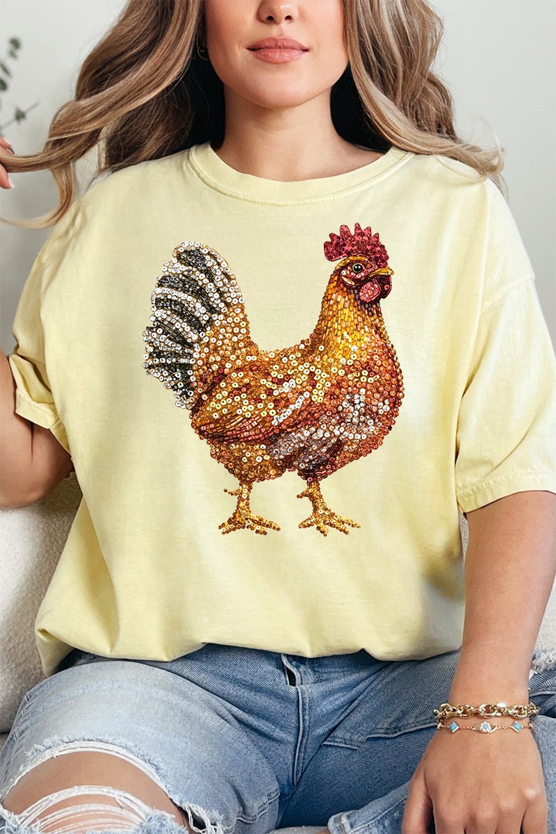Faux Rhinestone Chicken Comfort Colors Adult Ring - Spun Cotton Tee - Wholesale Accessory Market