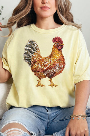 Faux Rhinestone Chicken Comfort Colors Adult Ring - Spun Cotton Tee - Wholesale Accessory Market