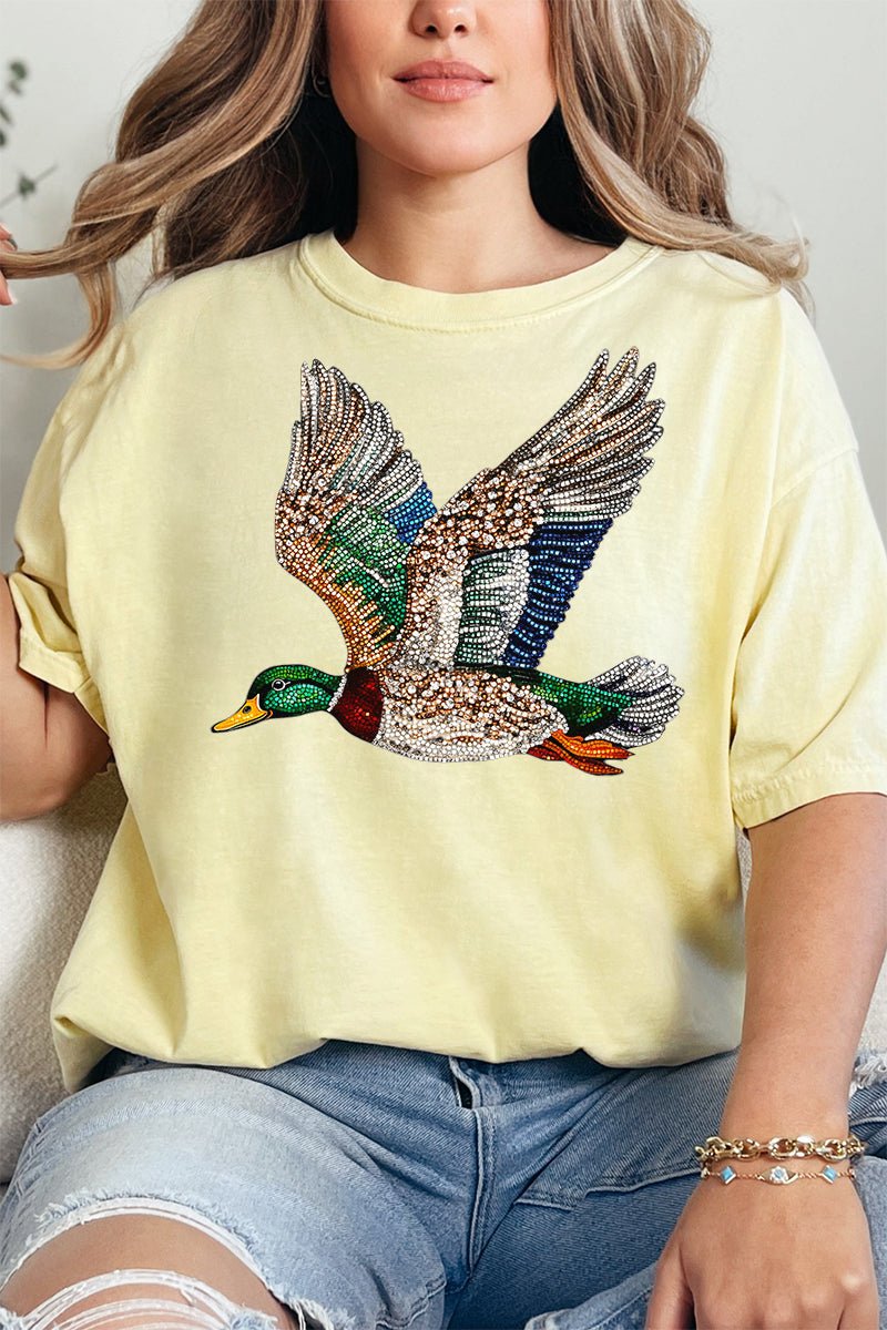 Faux Rhinestone Mallard Comfort Colors Adult Ring - Spun Cotton Tee - Wholesale Accessory Market