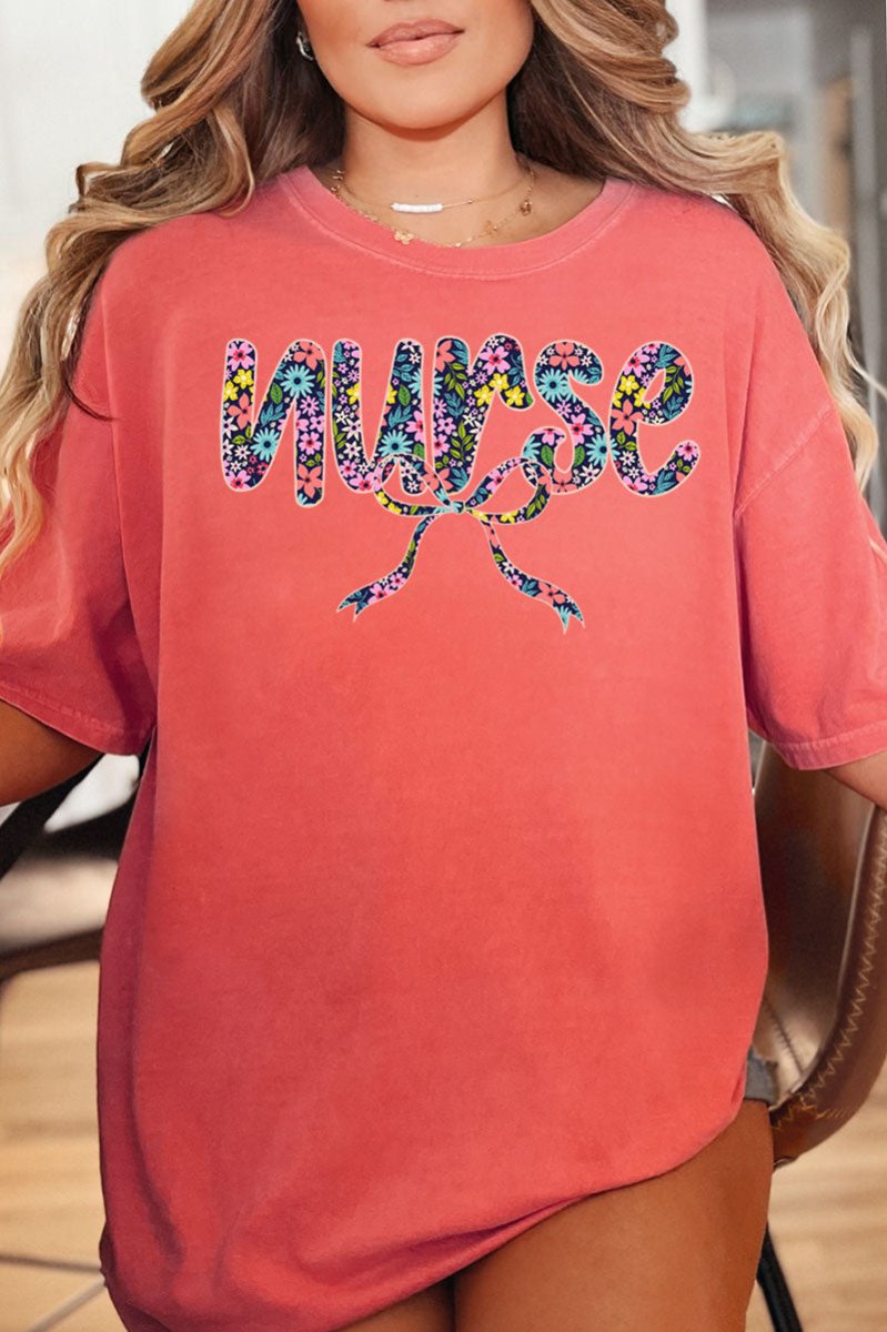 Floral Coquette Nurse Comfort Colors Adult Ring - Spun Cotton Tee - Wholesale Accessory Market