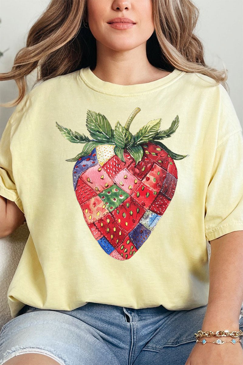 Patchwork Strawberry Comfort Colors Adult Ring - Spun Cotton Tee - Wholesale Accessory Market