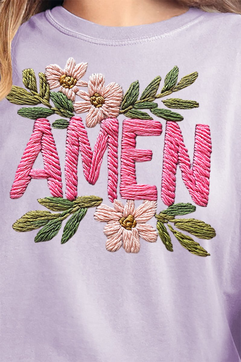 Pink Amen Faux Embroidery Comfort Colors Adult Ring - Spun Cotton Tee - Wholesale Accessory Market
