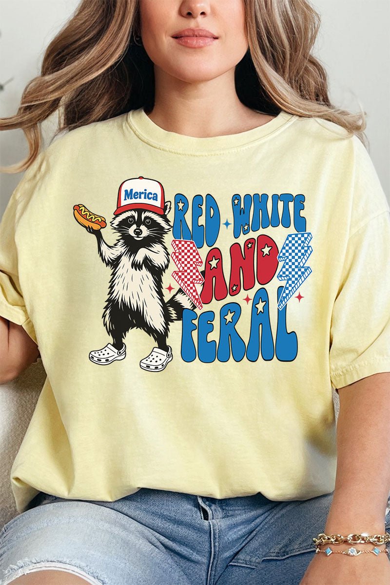 Red, White, And Feral Comfort Colors Adult Ring - Spun Cotton Tee - Wholesale Accessory Market