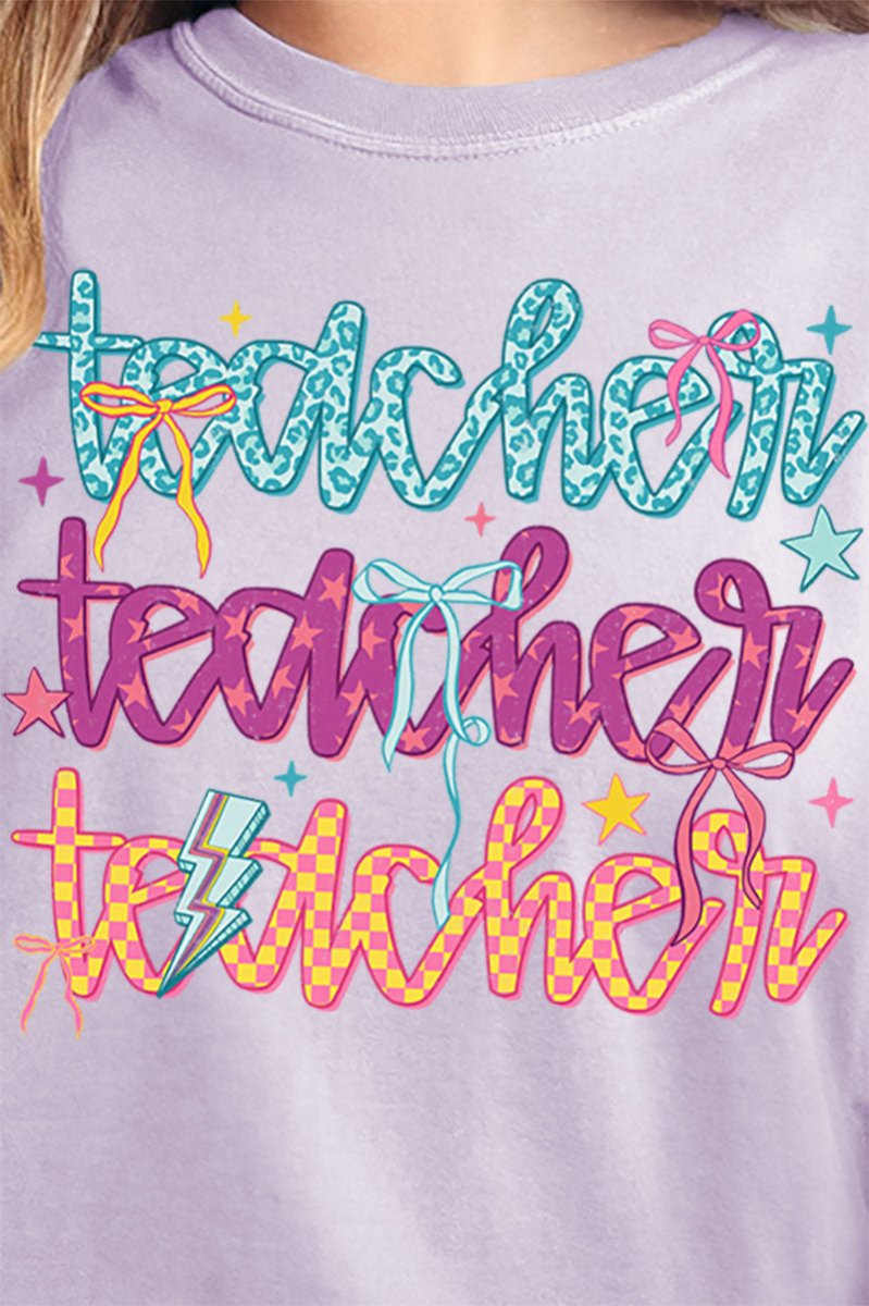 Stacked Colorful Teacher Comfort Colors Adult Ring - Spun Cotton Tee - Wholesale Accessory Market