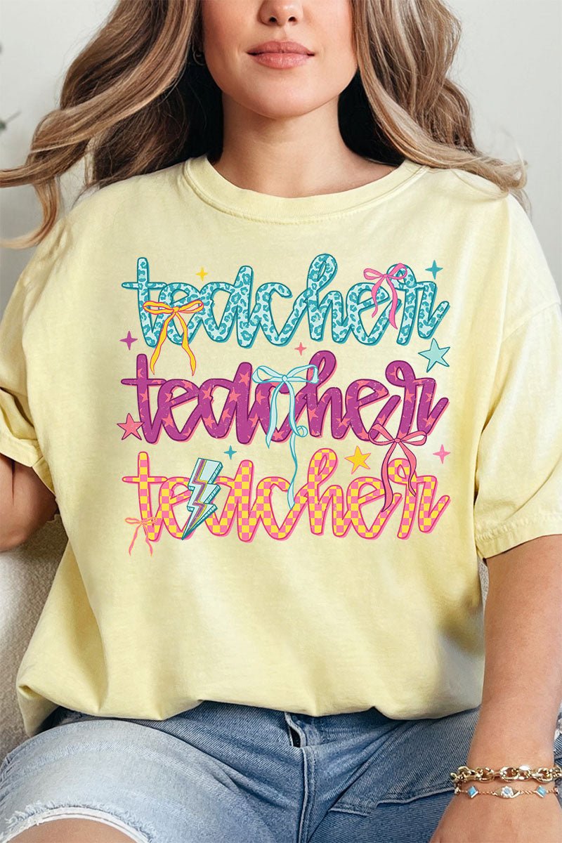 Stacked Colorful Teacher Comfort Colors Adult Ring - Spun Cotton Tee - Wholesale Accessory Market