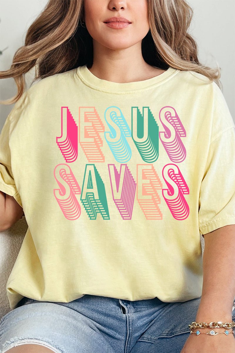 Stacked Jesus Saves Comfort Colors Adult Ring - Spun Cotton Tee - Wholesale Accessory Market