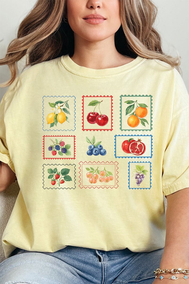 Summer Fruit Stamps Comfort Colors Adult Ring - Spun Cotton Tee - Wholesale Accessory Market