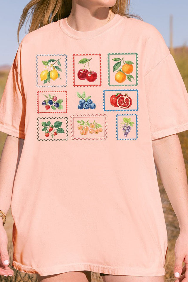 Summer Fruit Stamps Comfort Colors Adult Ring - Spun Cotton Tee - Wholesale Accessory Market